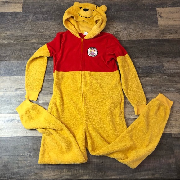 Disney Winnie the Pooh Hooded Zip Costume Adult One Piece Pajamas no size S-M - Picture 1 of 9